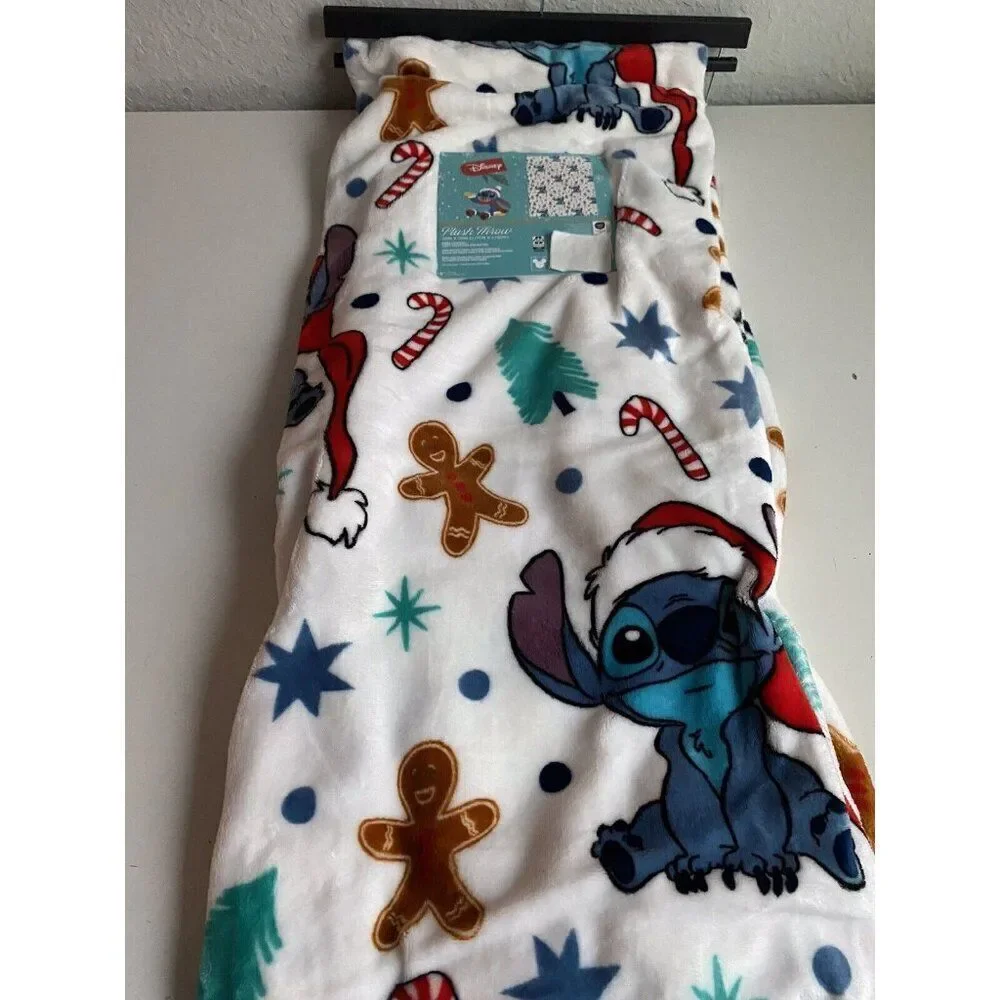 Disney Stitch Christmas Gingerbread Cookie Blanket Throw 50 X 70” Candy Cane NEW